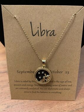 Libra Zodiac Pendant Necklace - Gold with Black Enamel